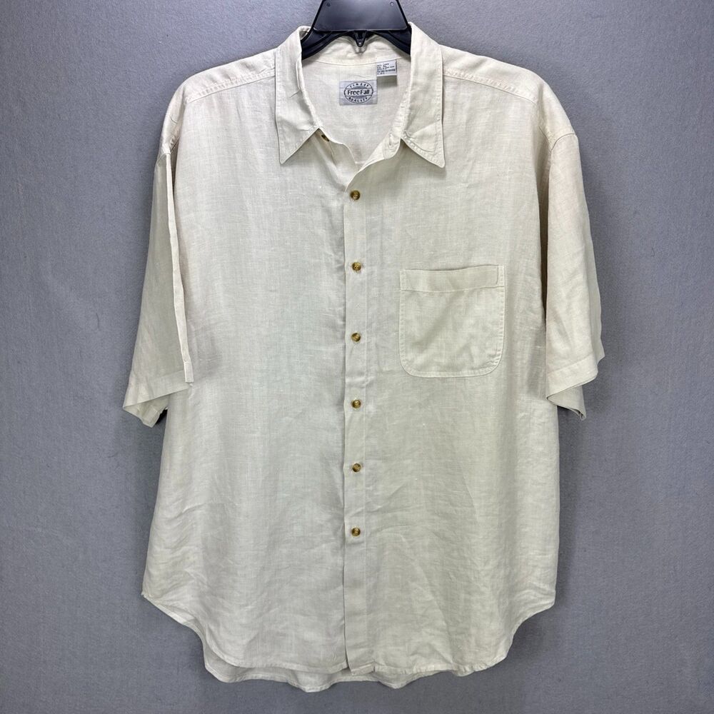 Vtg Free Fall Shirt Men's XL Natural Beige 100% Linen Short Sleeve Coastal